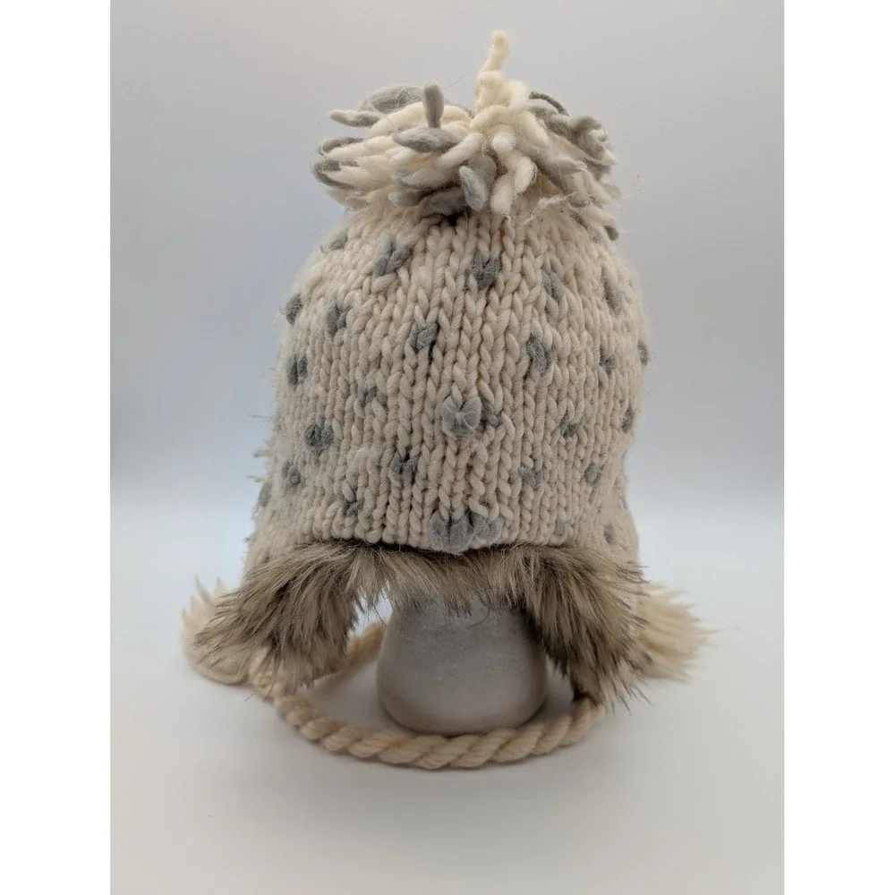American Eagle Outfitters Womens Trapper Hat Wool Blend Faux Fur Cream Gray